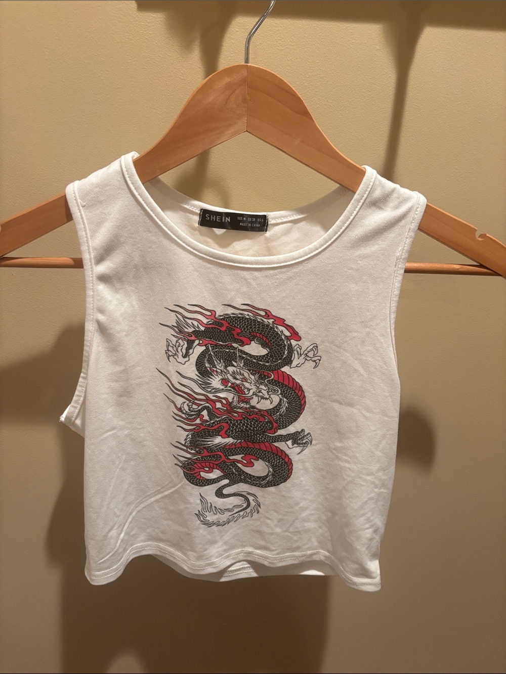 SHEIN White Black & Red Dragon Cropped Tank